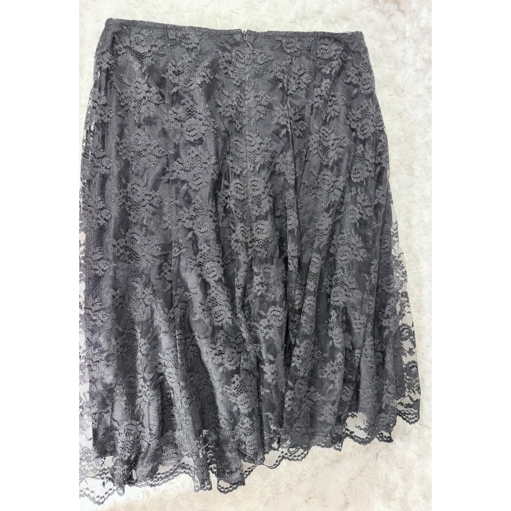 AGB Women's Size 8 Black Floral Lace Midi Scalloped Hem A-Line Skirt